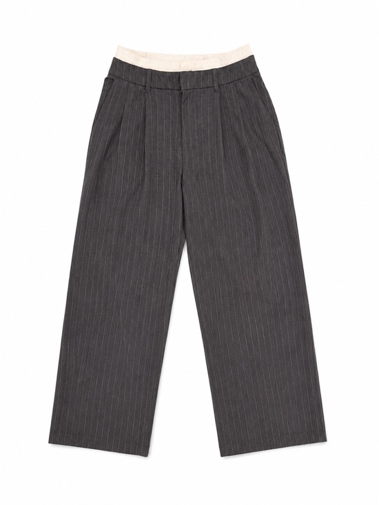 wild fable Pants - wild fable Women Pinstriped Wide-Leg Pants - Charcoal with Cream Waistband